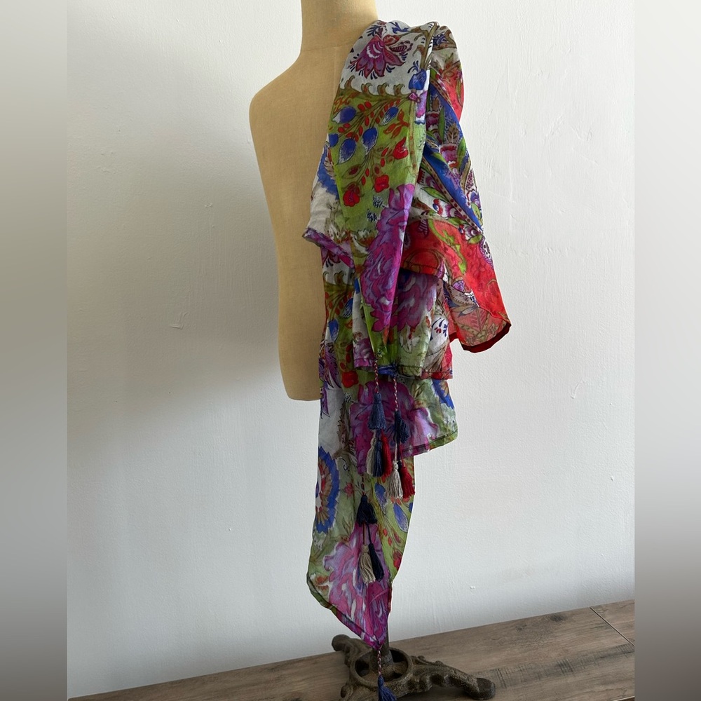Vismaya Silk Multicolor Floral Scarf Vintage Anthropologie - Picture 4 of 9